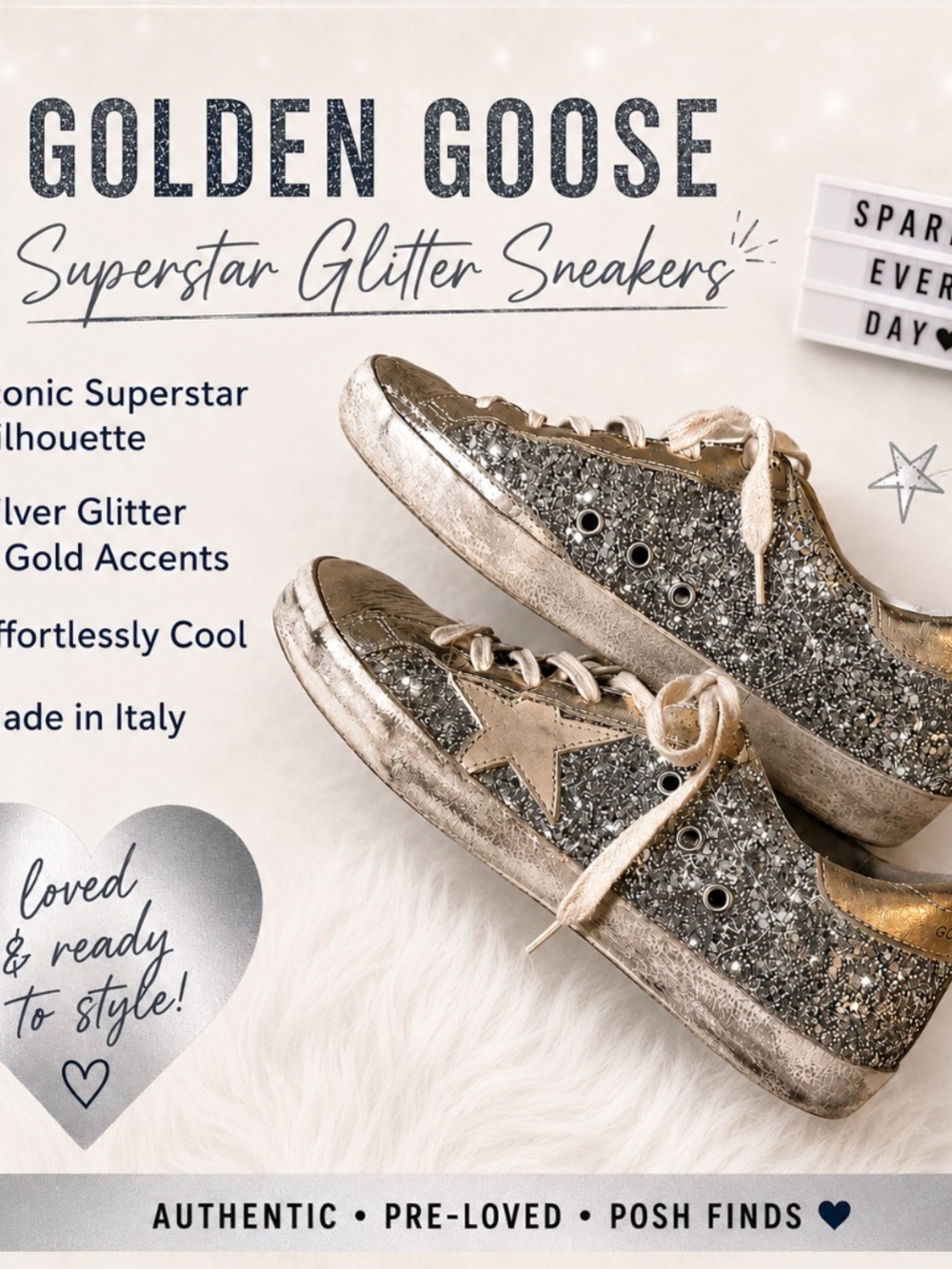 Golden Goose size 10 Metallic Gold Glitter tSuper-Star Sneakers